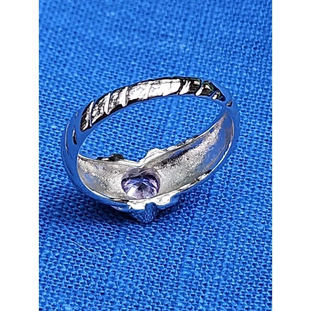 Sterling Silver Amethyst Heart Ring Domed Ridge Love 8mm Wide Size 10